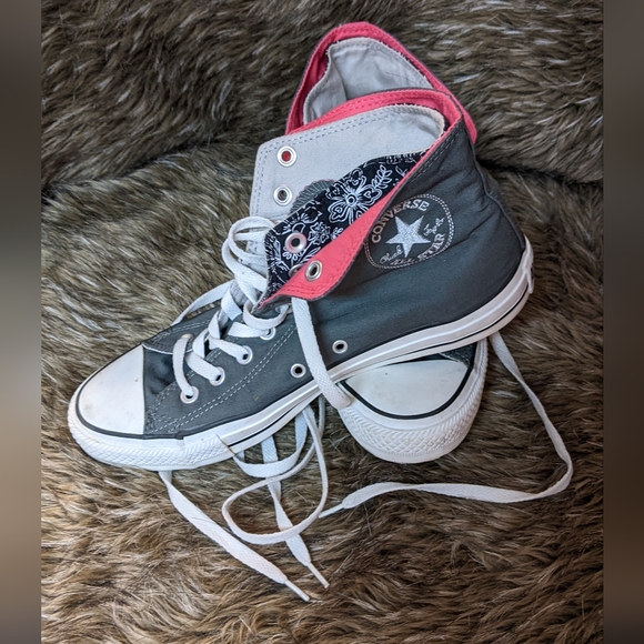 Lace Up Pink and Grey Converse- 8 - Picture 3 of 11